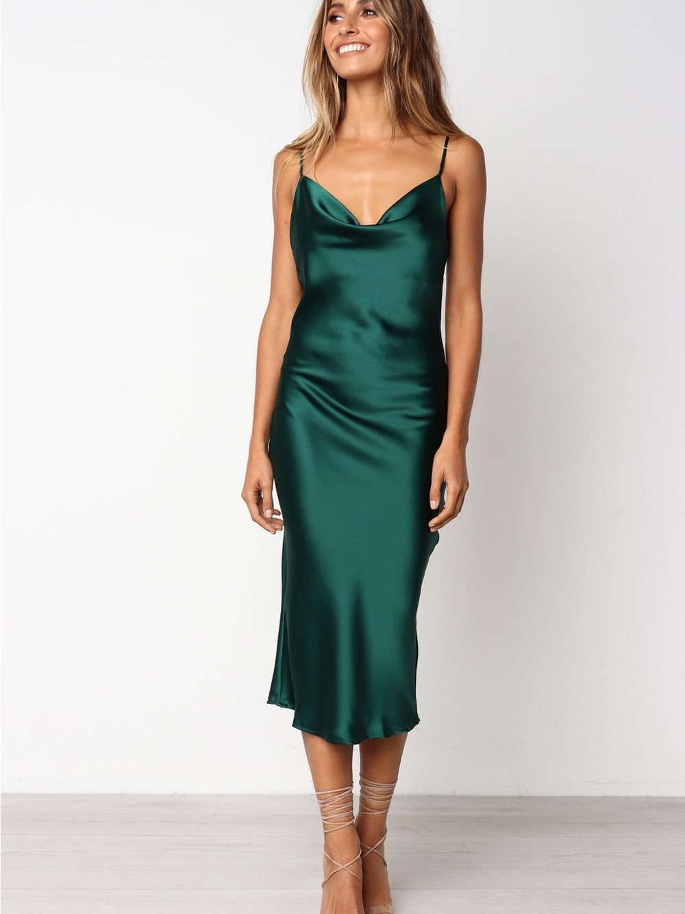 Petal + Pup Green Persia Cowl Satin Dress Size 12